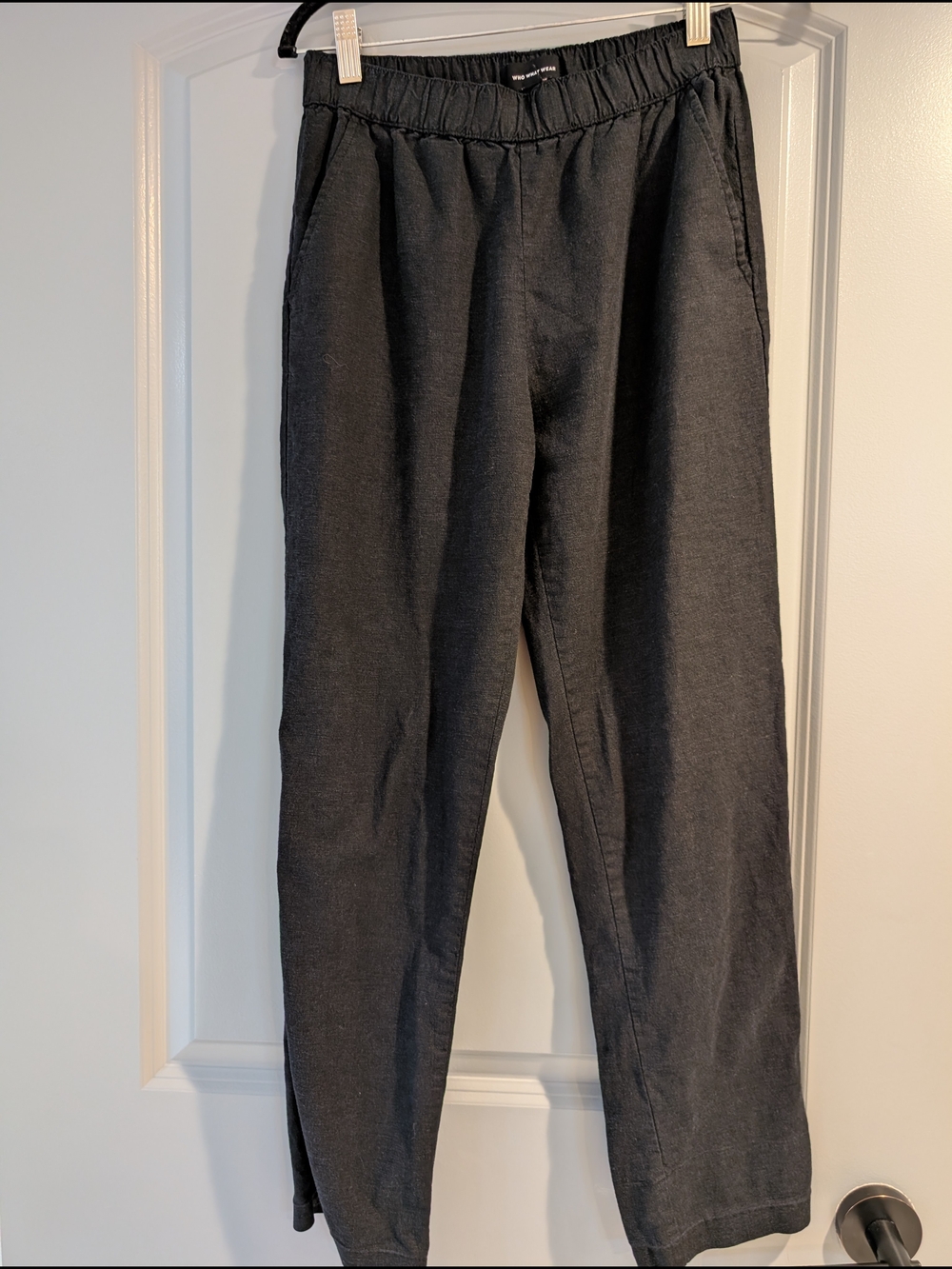 Women's Linen Blend Black Elastic-Waist Casual Pants